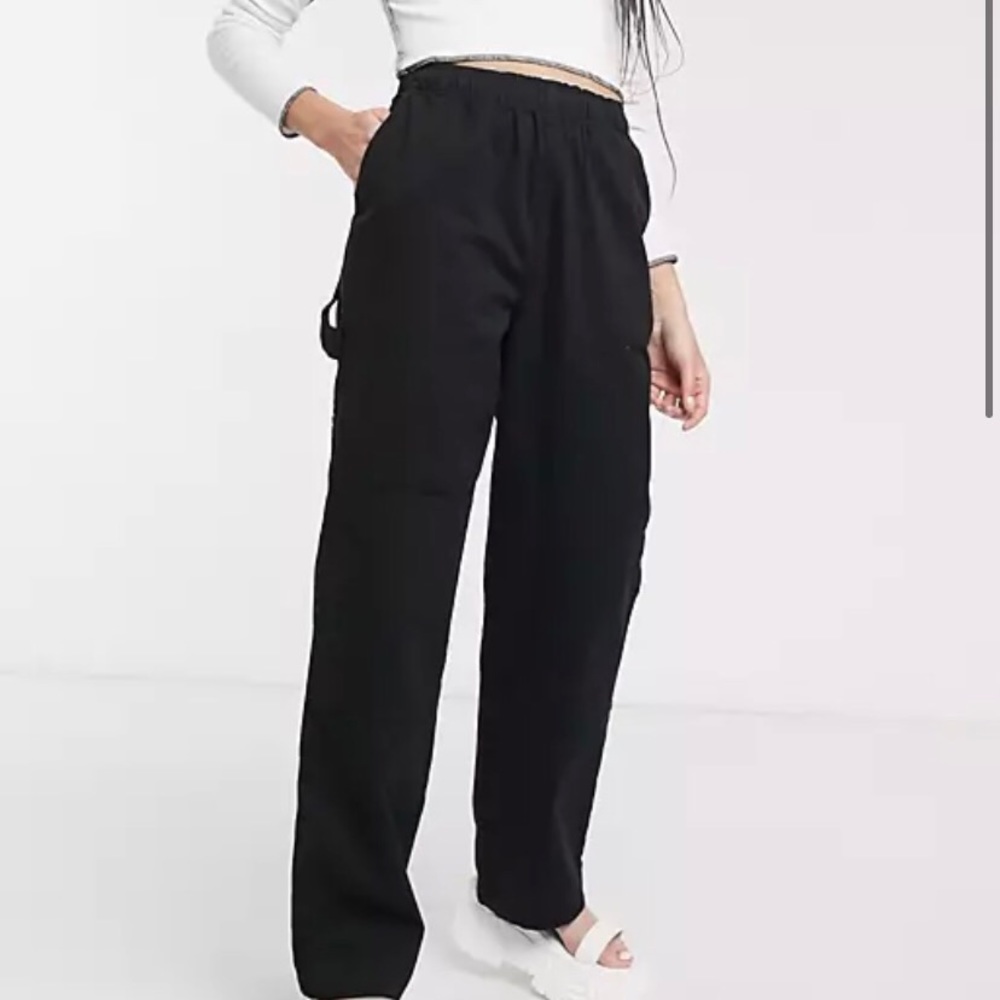 Topshop High Waisted Wide Leg Cargo Pant with Pockets - Black